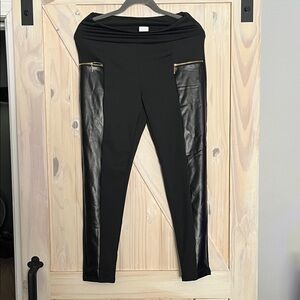 Black Leggings with Faux Leather Panels